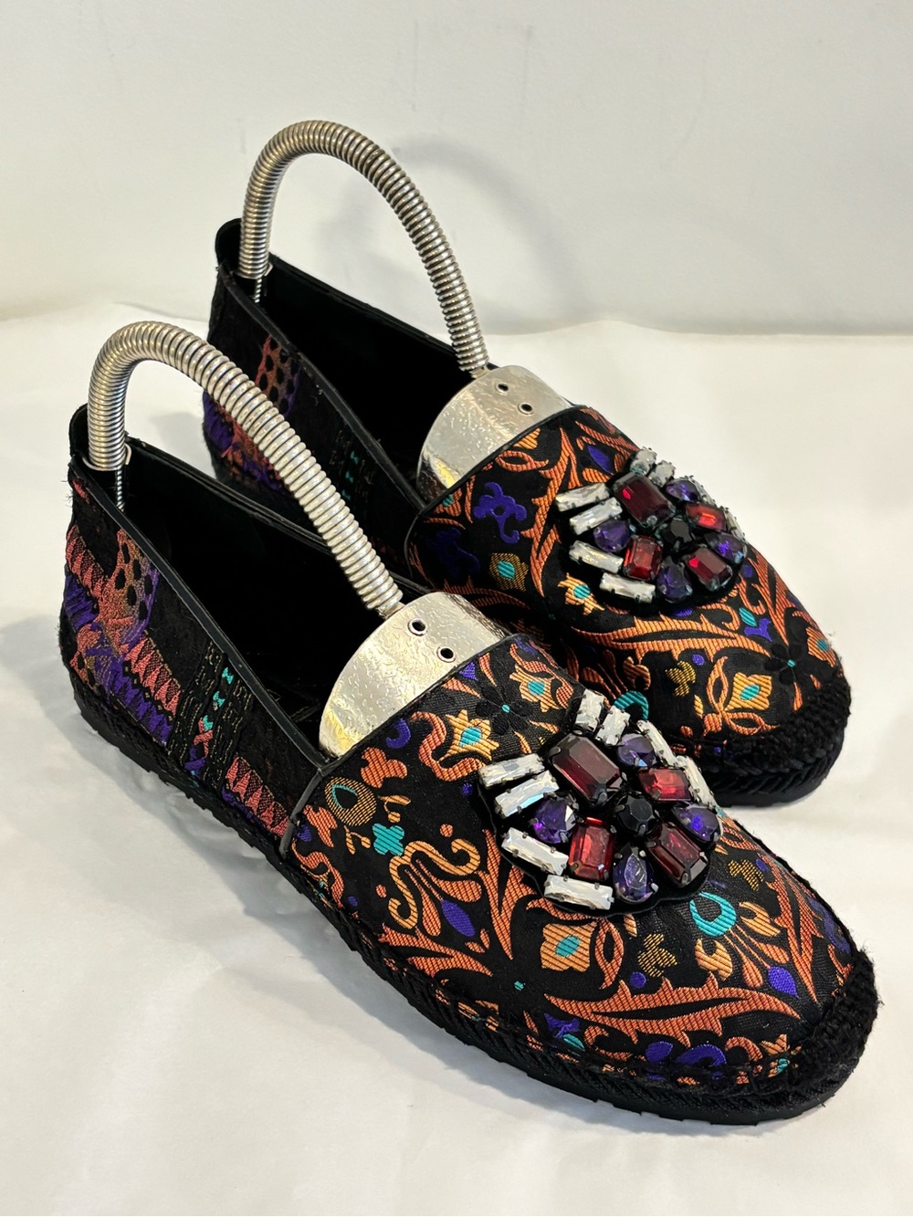 ETRO Brocade Embellished Floral Jacquard Slip-On loafer shoes black sz EU39/US9